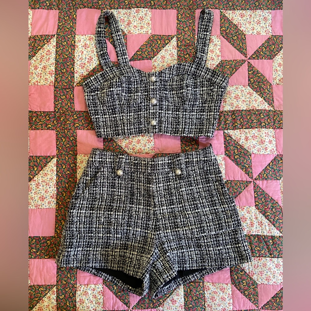 Retro 1950s 1960s Mod Crop Top And Shorts Set